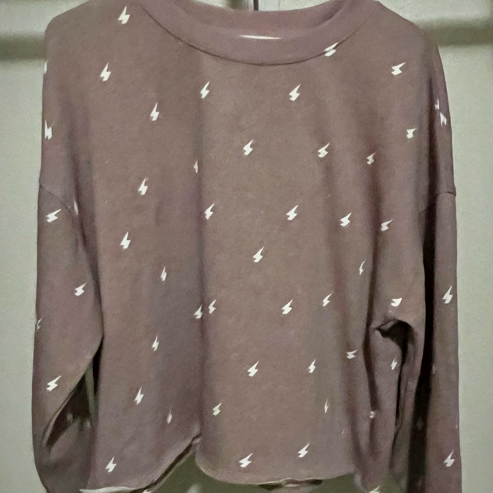 Hippie Rose Round Neck Sweater, Purple with White designs, New without tags